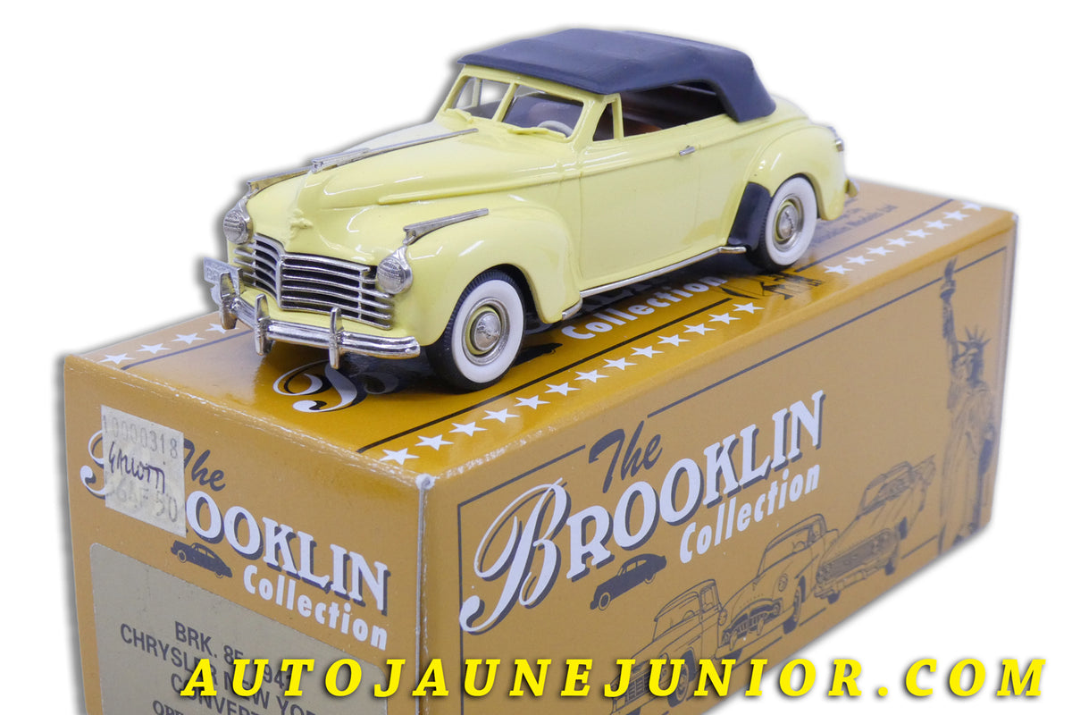 Le Brooklin Chrysler New Yorker Convertible 1941 #85 est en vente sur Auto Jaune Junior ! Découvrez nos collections de diecast Dinky-Toys, Corgi, Corgi-Toys, Solido, Norev… AutoJaune Junior ; Retrouvez AutoJauneJunior au magasin AutoJaune Paris, ouvert en 1984 par Vincent Espinasse.