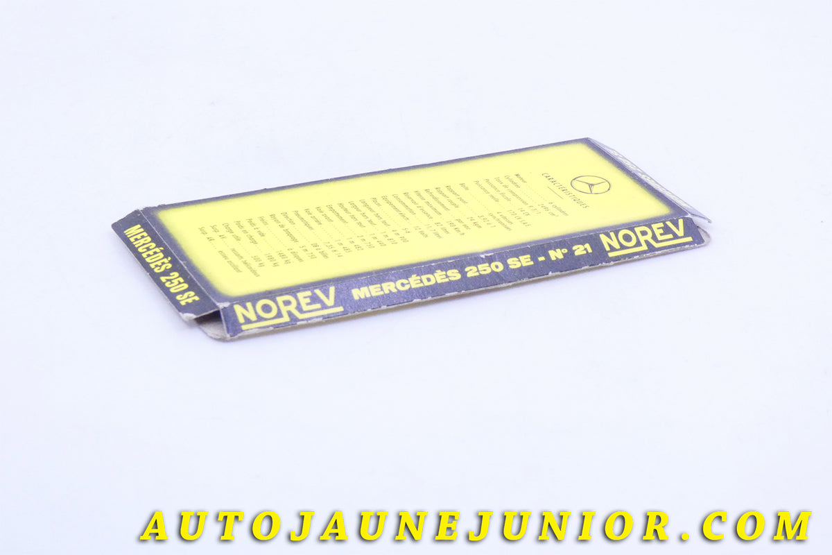 Le #3988 - Norev - Mercedes - Socle original boite Mica - 250 SE berline ( est en vente sur Auto Jaune Junior ! Découvrez nos collections de diecast Minialuxe, CIJ, C-I-J, JRD, J-R-D, Matchbox, Majorette… AutoJauneJunior.com : le site de vente en ligne et de partage pour les passionés de miniatures et collectionneurs de jouets anciens ! Des centaines de modèles en vente, et des nouveautés mises en ligne chaque jour à 21h00 !