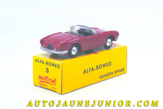 Le #4362 - Metosul - Alfa Roméo - Giulietta Spyder est en vente sur Auto Jaune Junior ! Découvrez nos collections de diecast Minialuxe, CIJ, C-I-J, JRD, J-R-D, Matchbox, Majorette… AutoJauneJunior.com : le site de vente en ligne et de partage pour les passionés de miniatures et collectionneurs de jouets anciens ! Des centaines de modèles en vente, et des nouveautés mises en ligne chaque jour à 21h00 !