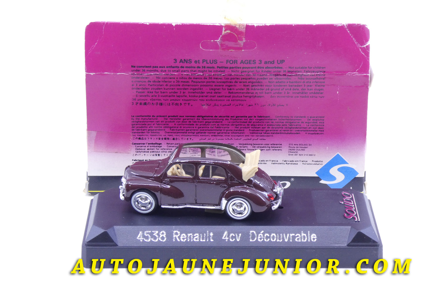 Le Solido Renault 4 Cv Découvrable est en vente sur Auto Jaune Junior ! Découvrez nos collections de diecast Tekno, Politoys, Mebetoys, Mercury, Joal, Diapet, Märklin, TootsieToys.AutoJaune Junior ; Vous avez le même jouet ? Profitez de notre expertise pour vous accompagner dans la vente de vos modèles ou votre collection ! Nous achetons tous lots de miniatures ! Contactez nous !