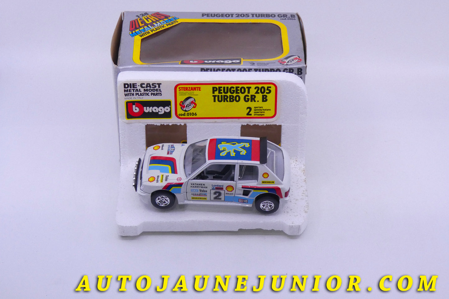 Le Burago Peugeot 205 turbo 16 est en vente sur Auto Jaune Junior ! Découvrez nos collections de diecast Tekno, Politoys, Mebetoys, Mercury, Joal, Diapet, Märklin, TootsieToys.AutoJaune Junior ; Vous avez le même jouet ? Profitez de notre expertise pour vous accompagner dans la vente de vos modèles ou votre collection ! Nous achetons tous lots de miniatures ! Contactez nous !