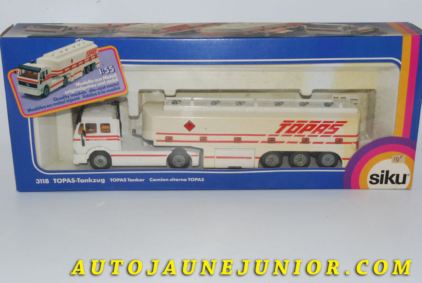 Le #4217 - Siku - Mercedes - Camion Mercedes Cabine SK - L Pavillon Europcab - Semi remorque Citerne "TOPAS" est en vente sur Auto Jaune Junior ! Tekno, Politoys, Mebetoys, Mercury, Joal, Diapet, Märklin, TootsieToys.Vous avez le même jouet ? Profitez de notre expertise pour vous accompagner dans la vente de vos modèles ou votre collection ! Nous achetons tous lots de miniatures ! Contactez nous ! contact@autojaunejunior.com.