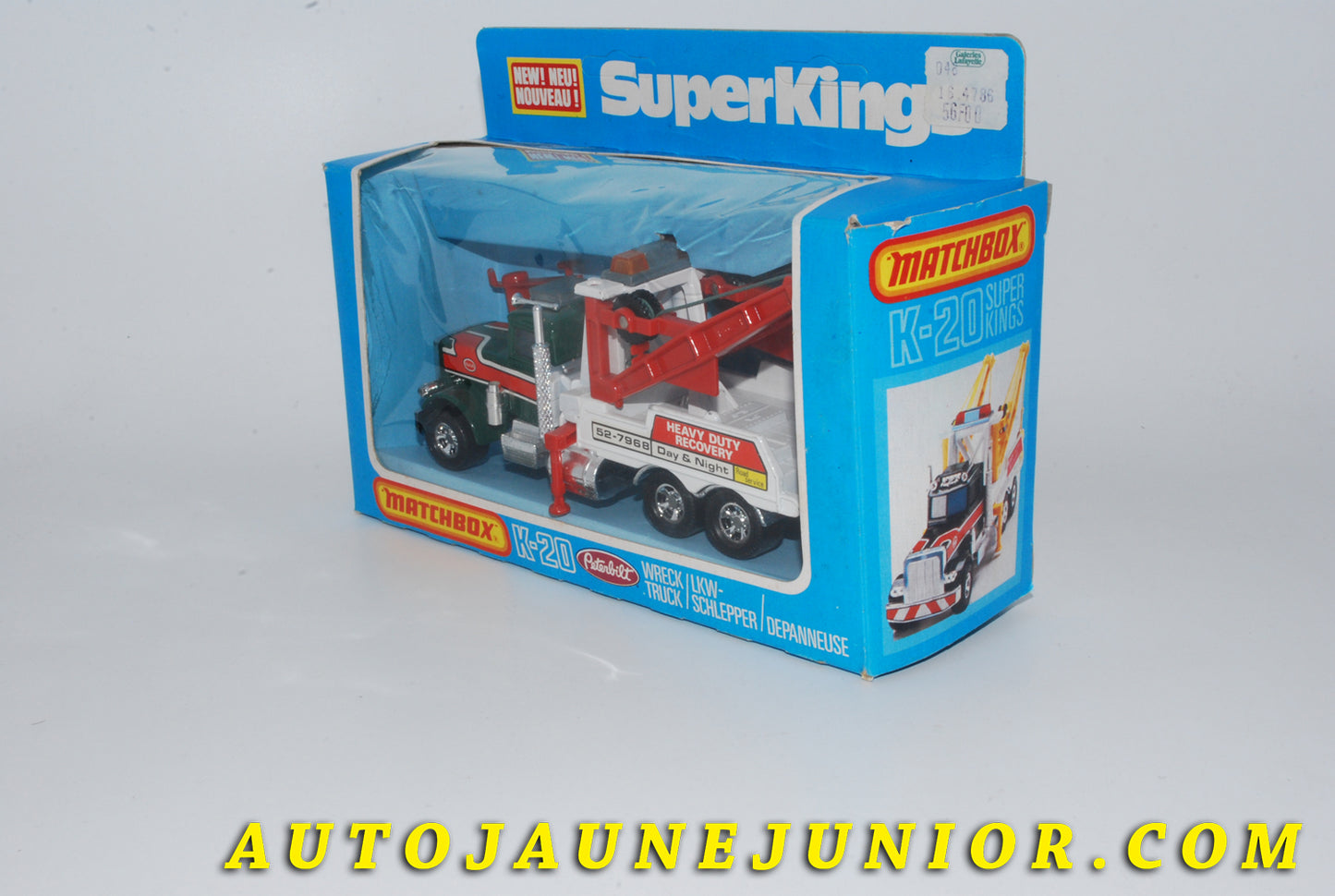 Le #4254 - Matchbox by Lesney - Peterbilt - Dépanneuse Wreck Truck est en vente sur Auto Jaune Junior ! Tekno, Politoys, Mebetoys, Mercury, Joal, Diapet, Märklin, TootsieToys.Vous avez le même jouet ? Profitez de notre expertise pour vous accompagner dans la vente de vos modèles ou votre collection ! Nous achetons tous lots de miniatures ! Contactez nous ! contact@autojaunejunior.com.