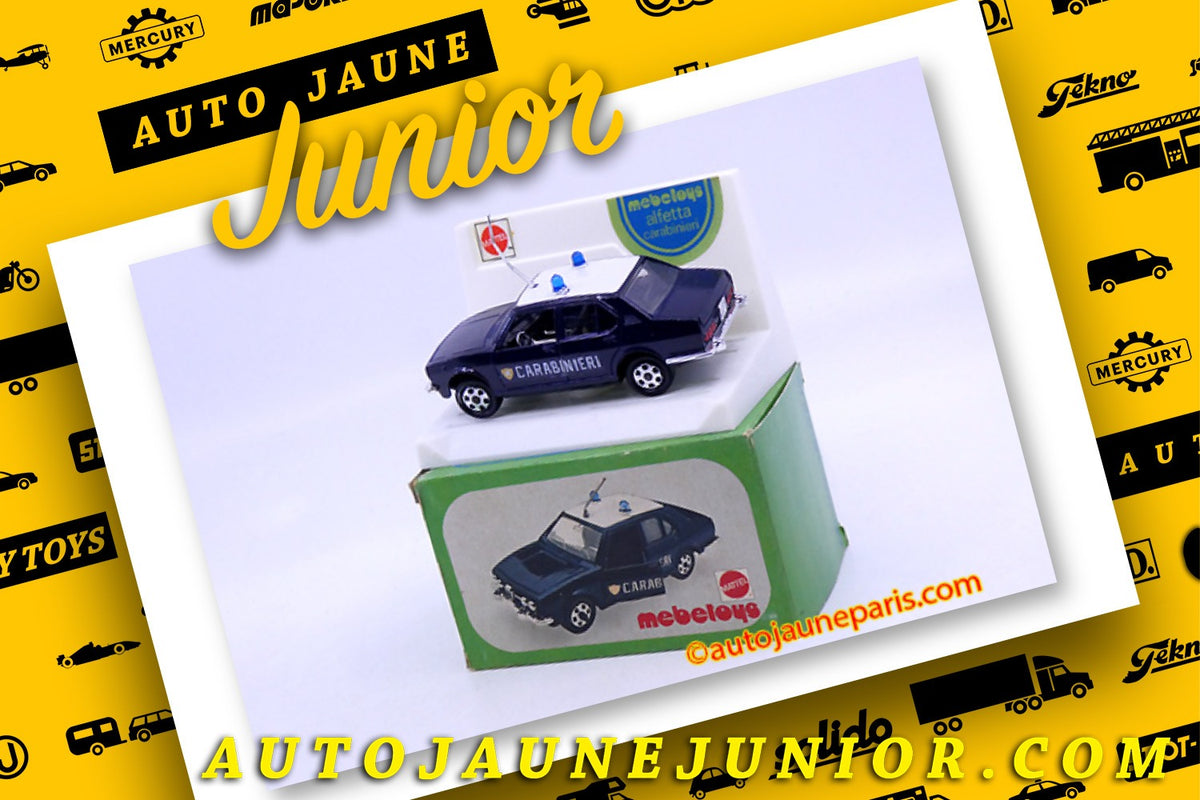 Le #2618 - Mebetoys - Alfa Roméo - Alfetta carabinieri est en vente sur Auto Jaune Junior ! Découvrez nos collections de diecast Minialuxe, CIJ, C-I-J, JRD, J-R-D, Matchbox, Majorette.. AutoJauneJunior.com: le site de vente en ligne et de partage pour les passionés de miniatures et collectionneurs de jouets anciens ! Des centaines de modèles en vente, et des nouveautés mises en ligne chaque jour à 21h00 !