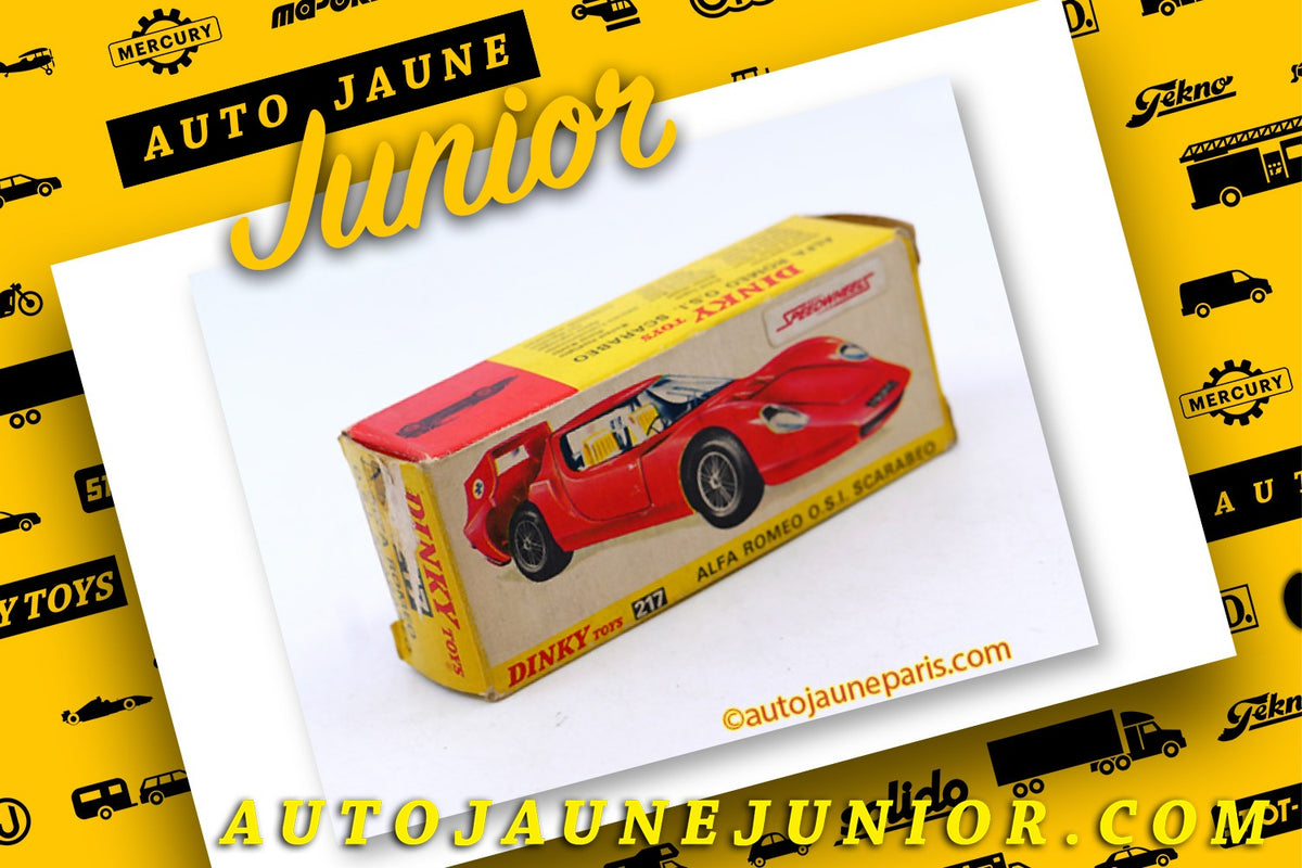 Le #1241 - Dinky Toys - Alfa Roméo - Scarabeo est en vente sur Auto Jaune Junior ! Découvrez nos collections de diecast Dinky-Toys, Corgi, Corgi-Toys, Solido, Norev.. Découvrez notre magasin physique, AutoJaune Paris, ouvert en 1984 par Vincent Espinasse. 41 rue Cavendish, 75019 Paris. Tel: 01 42 40 61 23. Ouvert les mardi et vendredi de 13h à 19h.