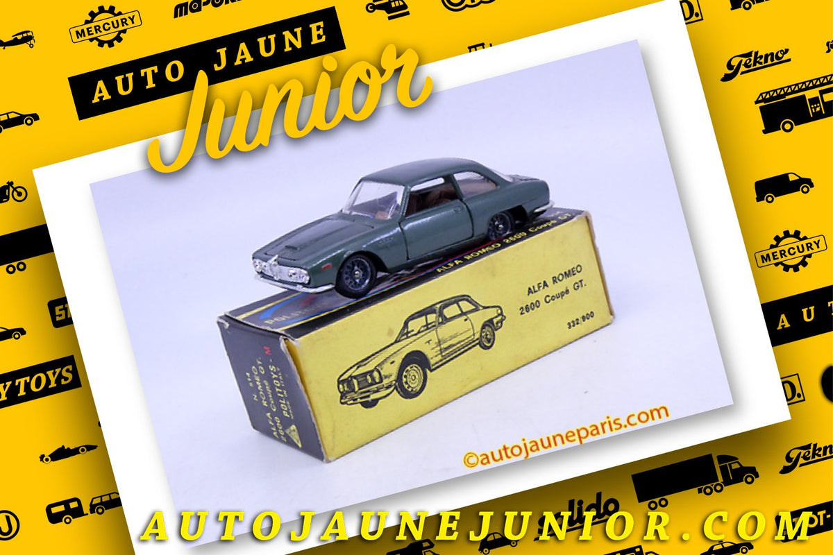 Le #2627 - Politoys - Alfa Romeo - 2600coupé GT Bertone est en vente sur Auto Jaune Junior ! Découvrez nos collections de diecast Dinky-Toys, Corgi, Corgi-Toys, Solido, Norev.. Découvrez notre magasin physique, AutoJaune Paris, ouvert en 1984 par Vincent Espinasse. 41 rue Cavendish, 75019 Paris. Tel: 01 42 40 61 23. Ouvert les mardi et vendredi de 13h à 19h.