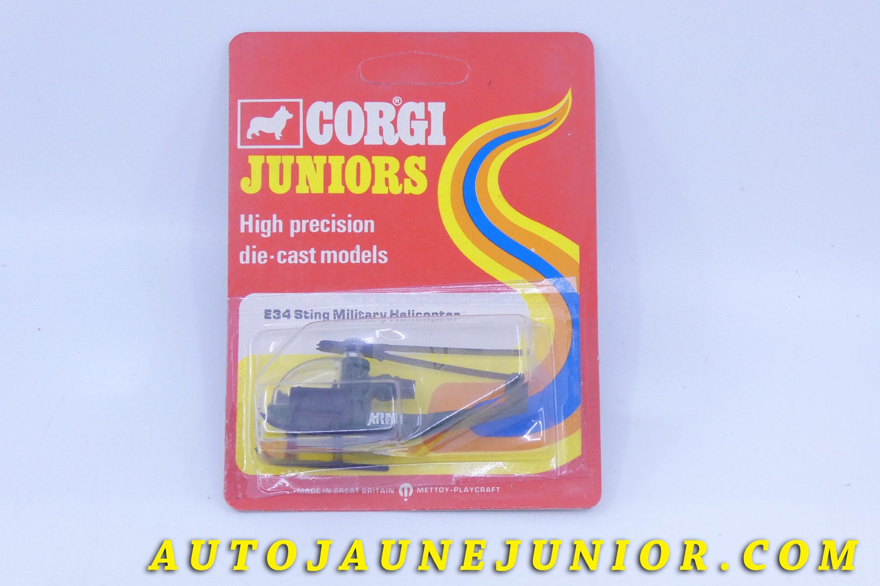 Le #10052 - Corgi Toys - Sting - Military Helicopter est en vente sur Auto Jaune Junior ! Découvrez nos collections de diecast Dinky-Toys, Corgi, Corgi-Toys, Solido, Norev… Découvrez notre magasin physique , AutoJaune Paris, ouvert en 1984 par Vincent Espinasse. 41 rue Cavendish, 75019 Paris. Tel : 01 42 40 61 23. Ouvert les mardi et vendredi de 13h à 19h. 