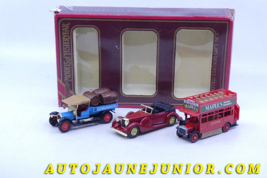 Le #2810 - Matchbox - Ensemble de constructeurs différents - Edition Limité 3 pièces  est en vente sur Auto Jaune Junior ! Découvrez nos collections de diecast Dinky-Toys, Corgi, Corgi-Toys, Solido, Norev… Découvrez notre magasin physique , AutoJaune Paris, ouvert en 1984 par Vincent Espinasse. 41 rue Cavendish, 75019 Paris. Tel : 01 42 40 61 23. Ouvert les mardi et vendredi de 13h à 19h. 