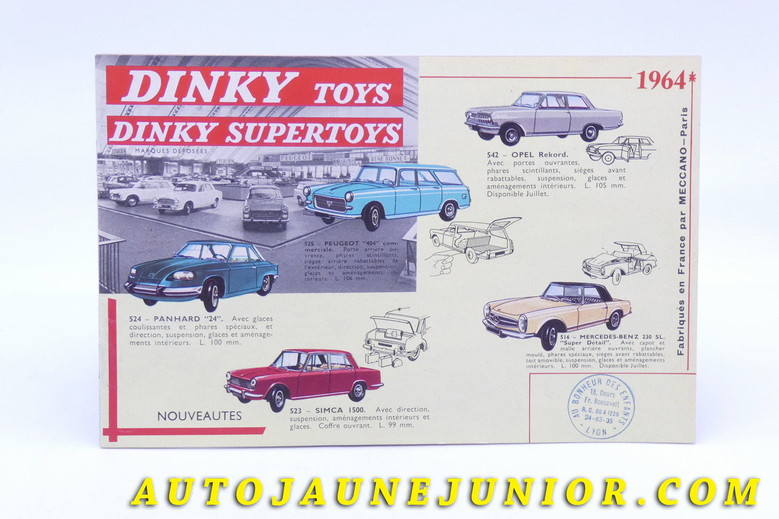 Le #3825 - Dinky Toys - Catalogue - 1964  (Collection R.Goirand) est en vente sur Auto Jaune Junior ! Découvrez nos collections de diecast Dinky-Toys, Corgi, Corgi-Toys, Solido, Norev… Découvrez notre magasin physique , AutoJaune Paris, ouvert en 1984 par Vincent Espinasse. 41 rue Cavendish, 75019 Paris. Tel : 01 42 40 61 23. Ouvert les mardi et vendredi de 13h à 19h. 