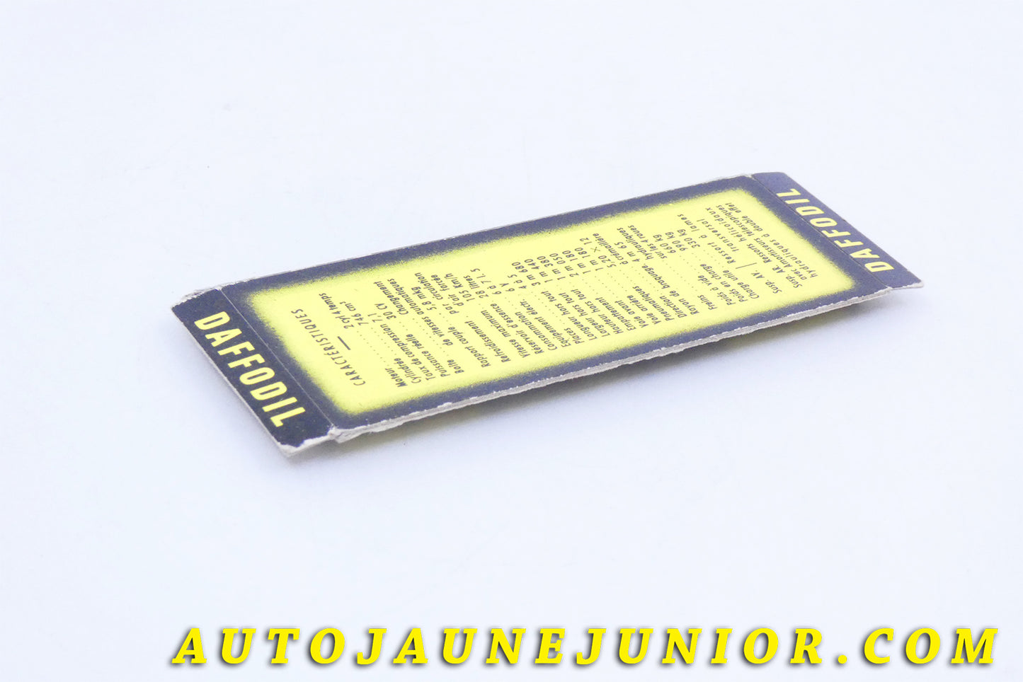 Le #3982 - Norev - DAF - Socle original boite Mica - Daffodil est en vente sur Auto Jaune Junior ! Découvrez nos collections de diecast Dinky-Toys, Corgi, Corgi-Toys, Solido, Norev… Découvrez notre magasin physique , AutoJaune Paris, ouvert en 1984 par Vincent Espinasse. 41 rue Cavendish, 75019 Paris. Tel : 01 42 40 61 23. Ouvert les mardi et vendredi de 13h à 19h. 