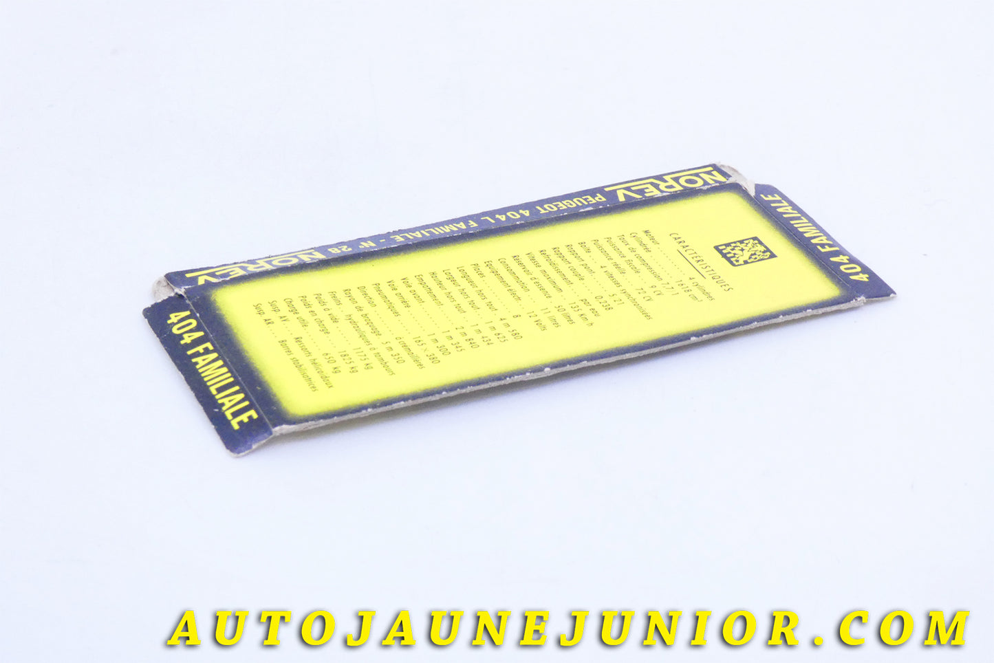 Le #3984 - Norev - Peugeot - Socle original boite Mica - 404 L Familiale est en vente sur Auto Jaune Junior ! Découvrez nos collections de diecast Dinky-Toys, Corgi, Corgi-Toys, Solido, Norev… Découvrez notre magasin physique , AutoJaune Paris, ouvert en 1984 par Vincent Espinasse. 41 rue Cavendish, 75019 Paris. Tel : 01 42 40 61 23. Ouvert les mardi et vendredi de 13h à 19h. 