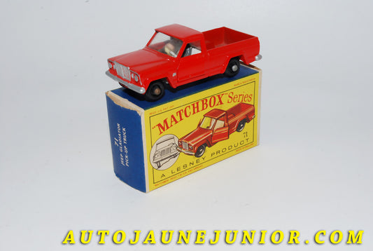 Le #4144 - Matchbox - Jeep - Gladiator pick up est en vente sur Auto Jaune Junior ! Découvrez nos collections de diecast Dinky-Toys, Corgi, Corgi-Toys, Solido, Norev… Découvrez notre magasin physique , AutoJaune Paris, ouvert en 1984 par Vincent Espinasse. 41 rue Cavendish, 75019 Paris. Tel : 01 42 40 61 23. Ouvert les mardi et vendredi de 13h à 19h. 