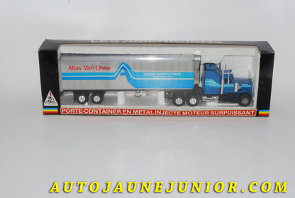 Le #4273 - Pyragric - Les Américians - Kenworth - Camion semi-remorque, (type W900)  porte container "Atlas Van Lines" est en vente sur Auto Jaune Junior ! Découvrez nos collections de diecast Dinky-Toys, Corgi, Corgi-Toys, Solido, Norev… Découvrez notre magasin physique , AutoJaune Paris, ouvert en 1984 par Vincent Espinasse. 41 rue Cavendish, 75019 Paris. Tel : 01 42 40 61 23. Ouvert les mardi et vendredi de 13h à 19h. 