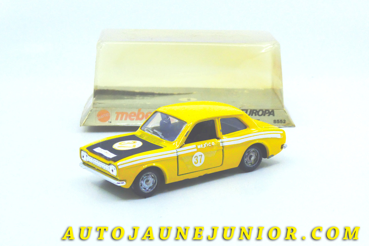 Le #4349 - Mebetoy by Mattel - Ford -  Escort Mexico Rallye n°37 (très peu fréquentes, version intermédiaire) est en vente sur Auto Jaune Junior ! Découvrez nos collections de diecast Dinky-Toys, Corgi, Corgi-Toys, Solido, Norev… Découvrez notre magasin physique , AutoJaune Paris, ouvert en 1984 par Vincent Espinasse. 41 rue Cavendish, 75019 Paris. Tel : 01 42 40 61 23. Ouvert les mardi et vendredi de 13h à 19h. 