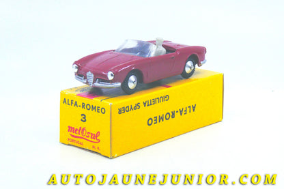 Le #4362 - Metosul - Alfa Roméo  -  Giulietta Spyder  est en vente sur Auto Jaune Junior ! Découvrez nos collections de diecast Dinky-Toys, Corgi, Corgi-Toys, Solido, Norev… Découvrez notre magasin physique , AutoJaune Paris, ouvert en 1984 par Vincent Espinasse. 41 rue Cavendish, 75019 Paris. Tel : 01 42 40 61 23. Ouvert les mardi et vendredi de 13h à 19h. 