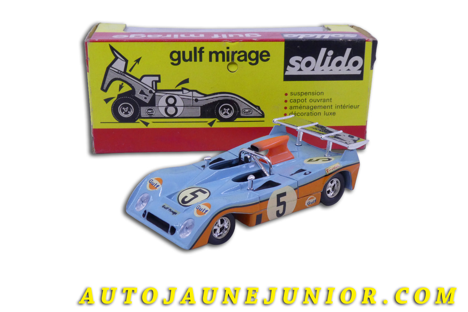 Le Solido Mirage M6 - Gulf - "1000Km de Spa" 1973 est en vente sur Auto Jaune Junior ! Découvrez nos collections de diecast Dinky-Toys, Corgi, Corgi-Toys, Solido, Norev… AutoJaune Junior ; Retrouvez AutoJauneJunior au magasin AutoJaune Paris, ouvert en 1984 par Vincent Espinasse. 