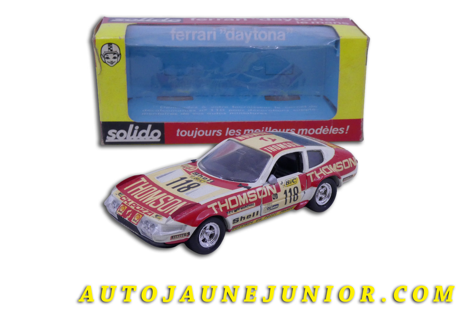 Le Solido Ferrari 365GTB 4 Daytona Thomson Tour Auto 1972 est en vente sur Auto Jaune Junior ! Découvrez nos collections de diecast Dinky-Toys, Corgi, Corgi-Toys, Solido, Norev… AutoJaune Junior ; Retrouvez AutoJauneJunior au magasin AutoJaune Paris, ouvert en 1984 par Vincent Espinasse. 
