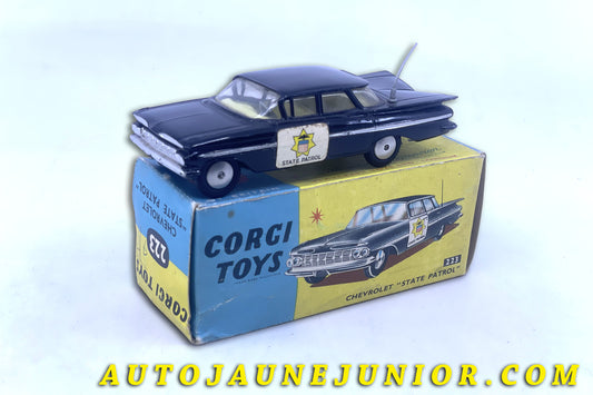 Le #6313 - Corgi Toys - Chevrolet - Impala "Police state patrol" est en vente sur Auto Jaune Junior ! Découvrez nos collections de diecast Dinky-Toys, Corgi, Corgi-Toys, Solido, Norev… Découvrez notre magasin physique , AutoJaune Paris, ouvert en 1984 par Vincent Espinasse. 41 rue Cavendish, 75019 Paris. Tel : 01 42 40 61 23. Ouvert les mardi et vendredi de 13h à 19h. 
