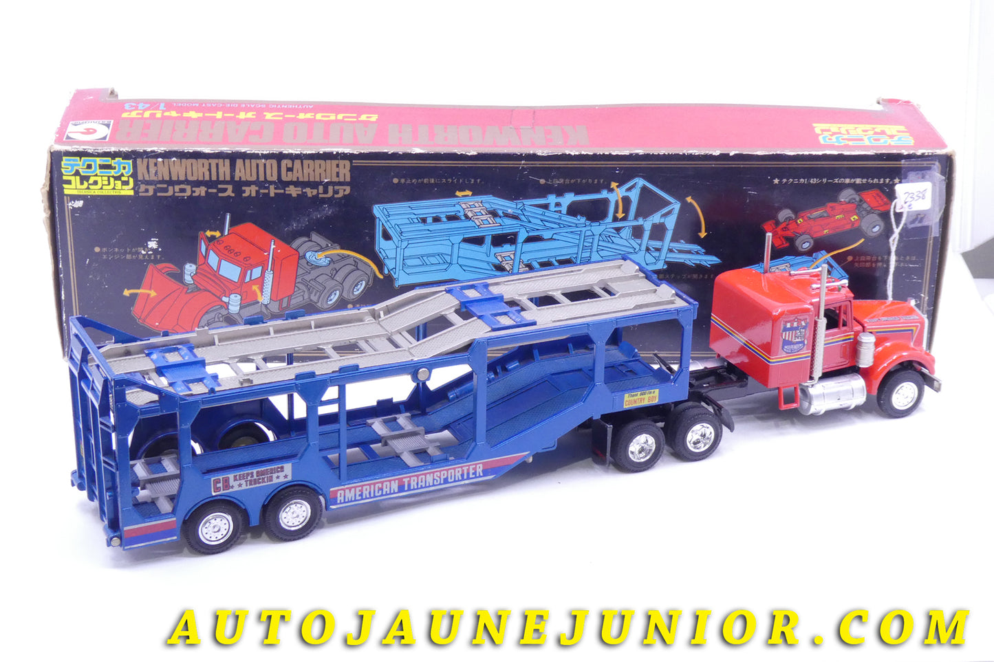 Le Eidai Grip Kenworth Tracteur Semi remorque Porte Auto 'American transporter' est en vente sur Auto Jaune Junior ! Découvrez nos collections de diecast Minialuxe, CIJ, C-I-J, JRD, J-R-D,  Matchbox, Majorette… AutoJaune Junior ; AutoJauneJunior.com : LE site de partage pour les passionés de miniatures et collectionneurs de jouets anciens ! 