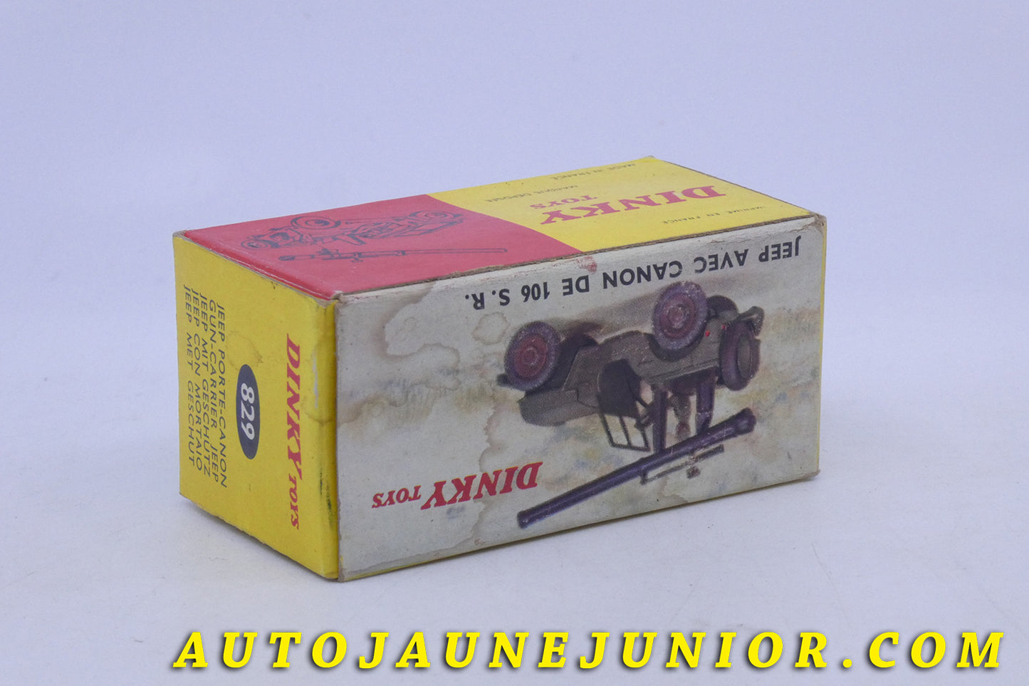Le Dinky Toys Willys Jeep avec canon de 106 S.R est en vente sur Auto Jaune Junior ! Découvrez nos collections de diecast Minialuxe, CIJ, C-I-J, JRD, J-R-D,  Matchbox, Majorette… AutoJaune Junior ; AutoJauneJunior.com : LE site de partage pour les passionés de miniatures et collectionneurs de jouets anciens ! 