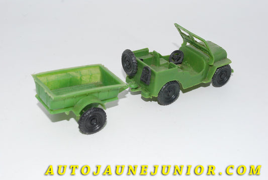 Le #3470 - Hong-Kong - Willys - jeep militaire avec remorque  est en vente sur Auto Jaune Junior ! Découvrez nos collections de diecast Minialuxe, CIJ, C-I-J, JRD, J-R-D,  Matchbox, Majorette… AutoJauneJunior.com : le site de vente en ligne et de partage pour les passionés de miniatures et collectionneurs de jouets anciens ! Des centaines de modèles en vente, et des nouveautés mises en ligne chaque jour à 21h00 !