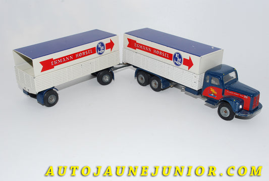 Le #3473 - Tekno - Scania - 76 ridelles bâché Ekmann Horsel avec remorque est en vente sur Auto Jaune Junior ! Découvrez nos collections de diecast Minialuxe, CIJ, C-I-J, JRD, J-R-D,  Matchbox, Majorette… AutoJauneJunior.com : le site de vente en ligne et de partage pour les passionés de miniatures et collectionneurs de jouets anciens ! Des centaines de modèles en vente, et des nouveautés mises en ligne chaque jour à 21h00 !