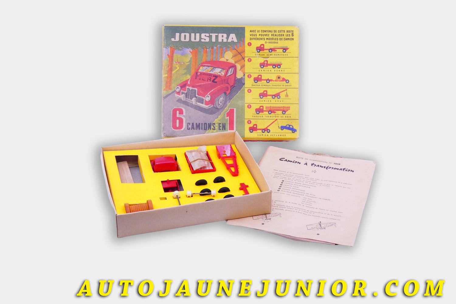 Le #4437 - Joustra - Coffret 1954 - "Boite de composition" - 6 Camions en 1  est en vente sur Auto Jaune Junior ! Découvrez nos collections de diecast Minialuxe, CIJ, C-I-J, JRD, J-R-D,  Matchbox, Majorette… AutoJauneJunior.com : le site de vente en ligne et de partage pour les passionés de miniatures et collectionneurs de jouets anciens ! Des centaines de modèles en vente, et des nouveautés mises en ligne chaque jour à 21h00 !