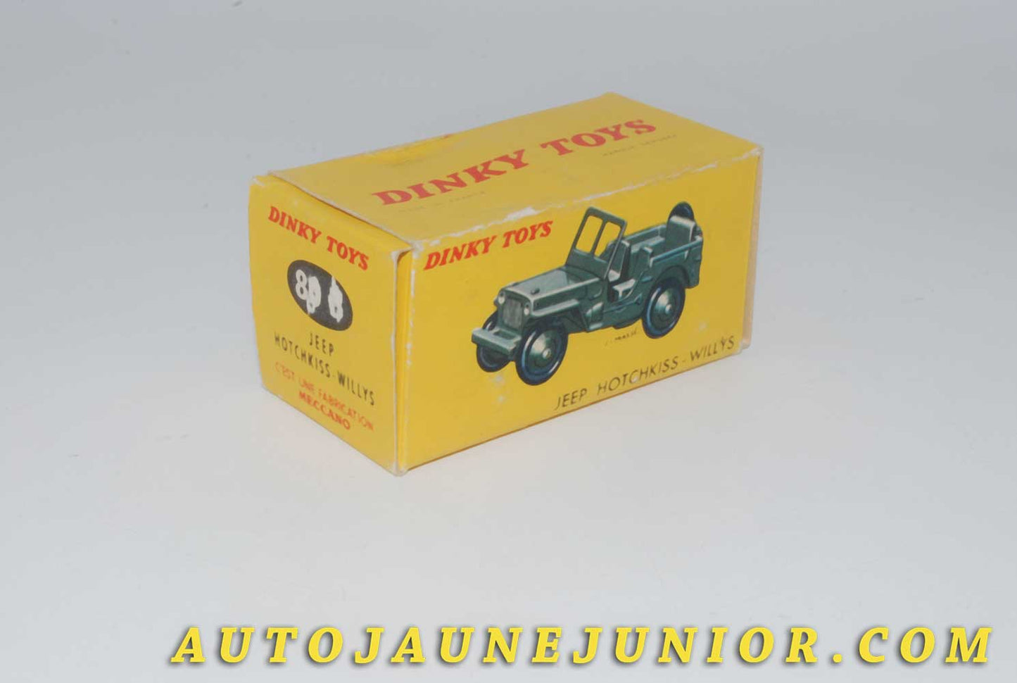 Le #4614 - Dinky Toys - Willys - Boite vide Jeep Hotchkiss est en vente sur Auto Jaune Junior ! Découvrez nos collections de diecast Minialuxe, CIJ, C-I-J, JRD, J-R-D,  Matchbox, Majorette… AutoJauneJunior.com : le site de vente en ligne et de partage pour les passionés de miniatures et collectionneurs de jouets anciens ! Des centaines de modèles en vente, et des nouveautés mises en ligne chaque jour à 21h00 !