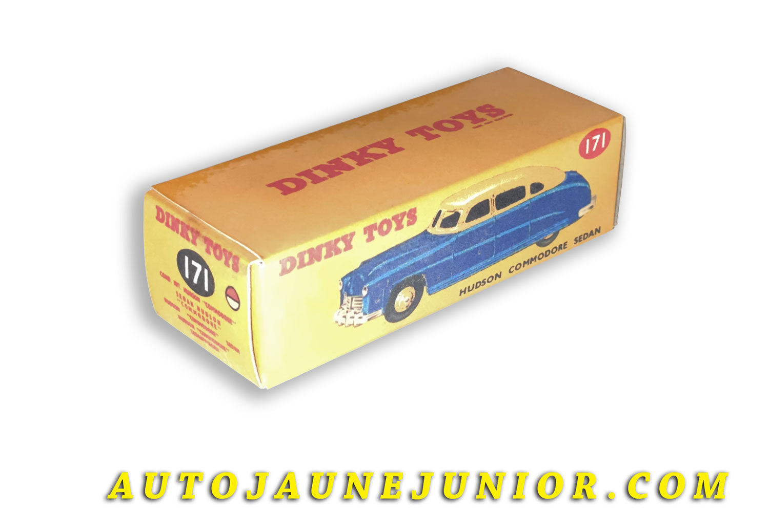 Le Dinky Toys Hudson Boite vide Repro Commodore Sedan est en vente sur Auto Jaune Junior ! Découvrez nos collections de diecast Minialuxe, CIJ, C-I-J, JRD, J-R-D,  Matchbox, Majorette… AutoJaune Junior ; AutoJauneJunior.com : LE site de partage pour les passionés de miniatures et collectionneurs de jouets anciens ! 