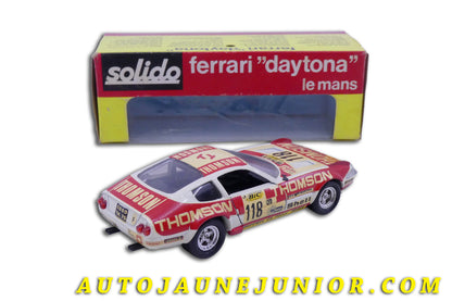 Le Solido Ferrari 365GTB 4 Daytona Thomson Tour Auto 1972 est en vente sur Auto Jaune Junior ! Découvrez nos collections de diecast Minialuxe, CIJ, C-I-J, JRD, J-R-D,  Matchbox, Majorette… AutoJaune Junior ; AutoJauneJunior.com : LE site de partage pour les passionés de miniatures et collectionneurs de jouets anciens ! 