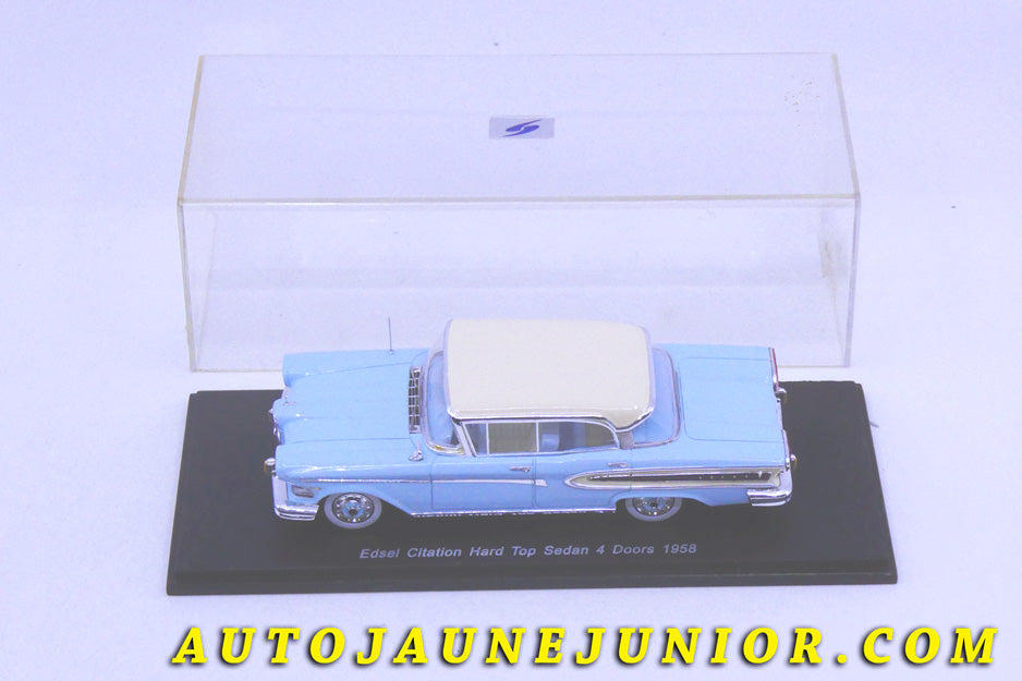 Le #2440 - Spark - Edsel - Citation Hard Top  Sedan 4 Doors 1958 est en vente sur Auto Jaune Junior ! Tekno, Politoys, Mebetoys, Mercury, Joal, Diapet, Märklin, TootsieToys.Vous avez le même jouet ? Profitez de notre expertise pour vous accompagner dans la vente de vos modèles ou votre collection ! Nous achetons tous lots de miniatures ! Contactez nous ! contact@autojaunejunior.com. 