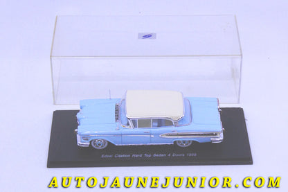 Le #2440 - Spark - Edsel - Citation Hard Top  Sedan 4 Doors 1958 est en vente sur Auto Jaune Junior ! Tekno, Politoys, Mebetoys, Mercury, Joal, Diapet, Märklin, TootsieToys.Vous avez le même jouet ? Profitez de notre expertise pour vous accompagner dans la vente de vos modèles ou votre collection ! Nous achetons tous lots de miniatures ! Contactez nous ! contact@autojaunejunior.com. 