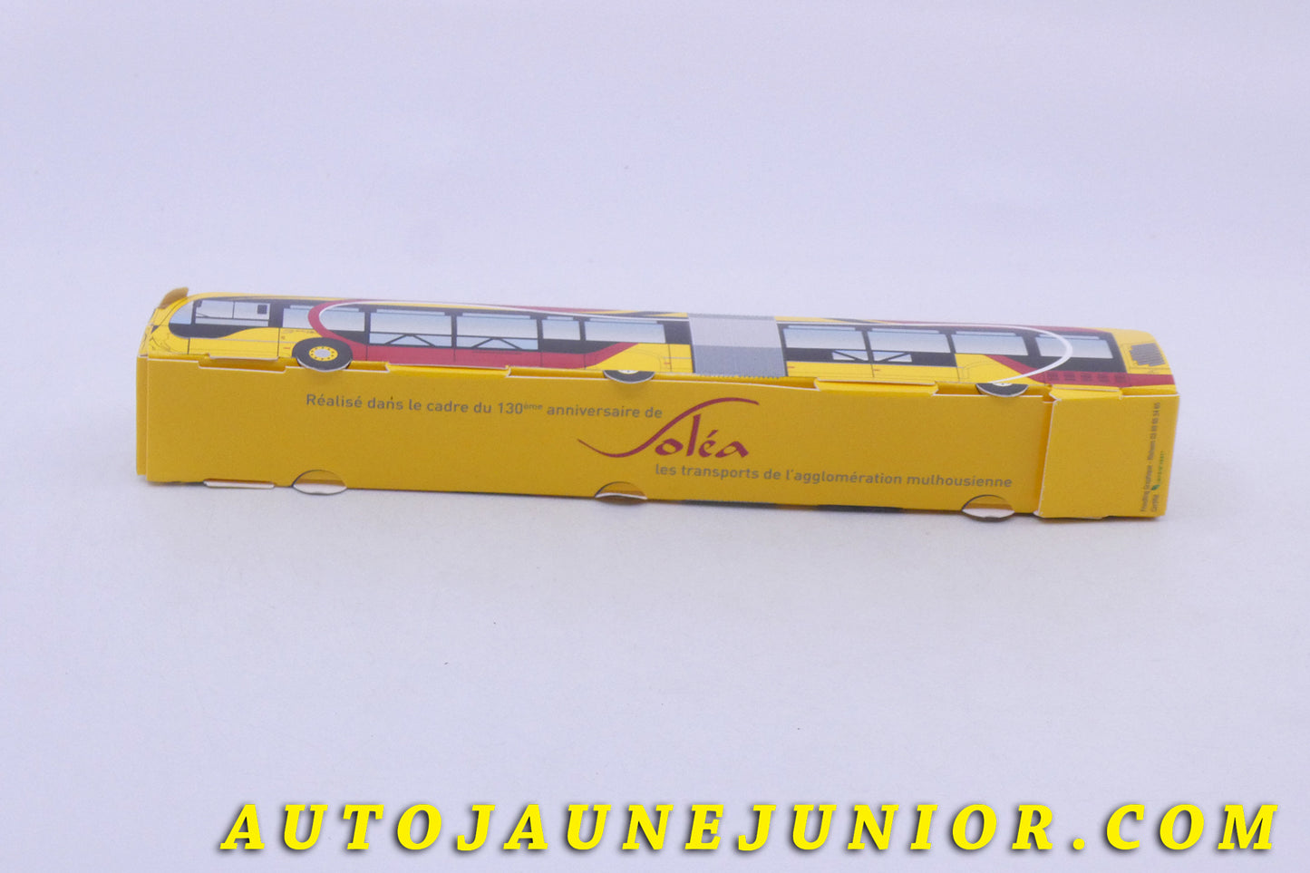 Le Soléa Bus Bus Soléa - 130 ème anniversaire des transports de l'agglomeration Mulhousienne  est en vente sur Auto Jaune Junior ! Découvrez nos collections de diecast Tekno, Politoys, Mebetoys, Mercury, Joal, Diapet, Märklin, TootsieToys.AutoJaune Junior ; Vous avez le même jouet ? Profitez de notre expertise pour vous accompagner dans la vente de vos modèles ou votre collection ! Nous achetons tous lots de miniatures ! Contactez nous !