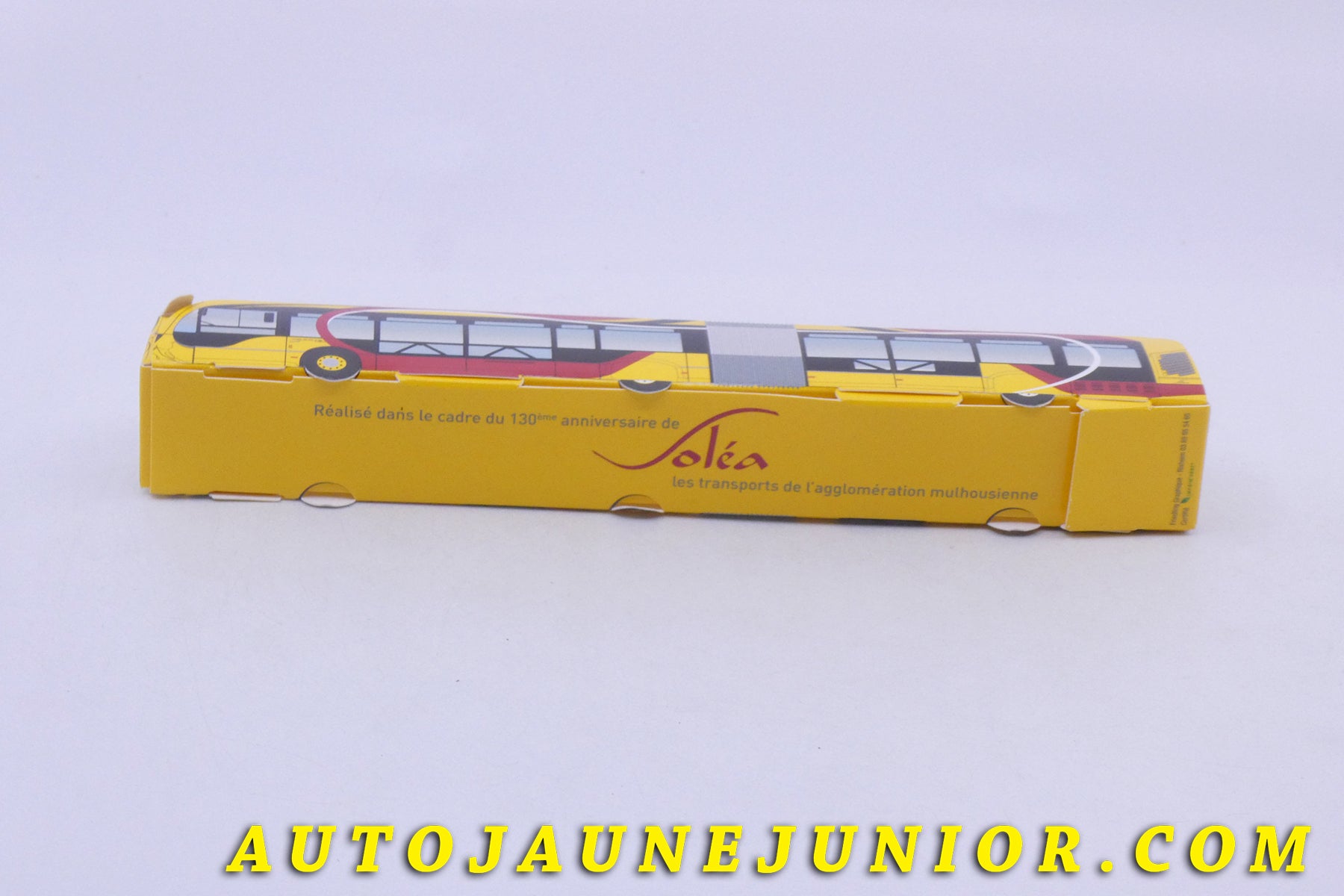 Le Soléa Bus Bus Soléa - 130 ème anniversaire des transports de l'agglomeration Mulhousienne  est en vente sur Auto Jaune Junior ! Découvrez nos collections de diecast Tekno, Politoys, Mebetoys, Mercury, Joal, Diapet, Märklin, TootsieToys.AutoJaune Junior ; Vous avez le même jouet ? Profitez de notre expertise pour vous accompagner dans la vente de vos modèles ou votre collection ! Nous achetons tous lots de miniatures ! Contactez nous !