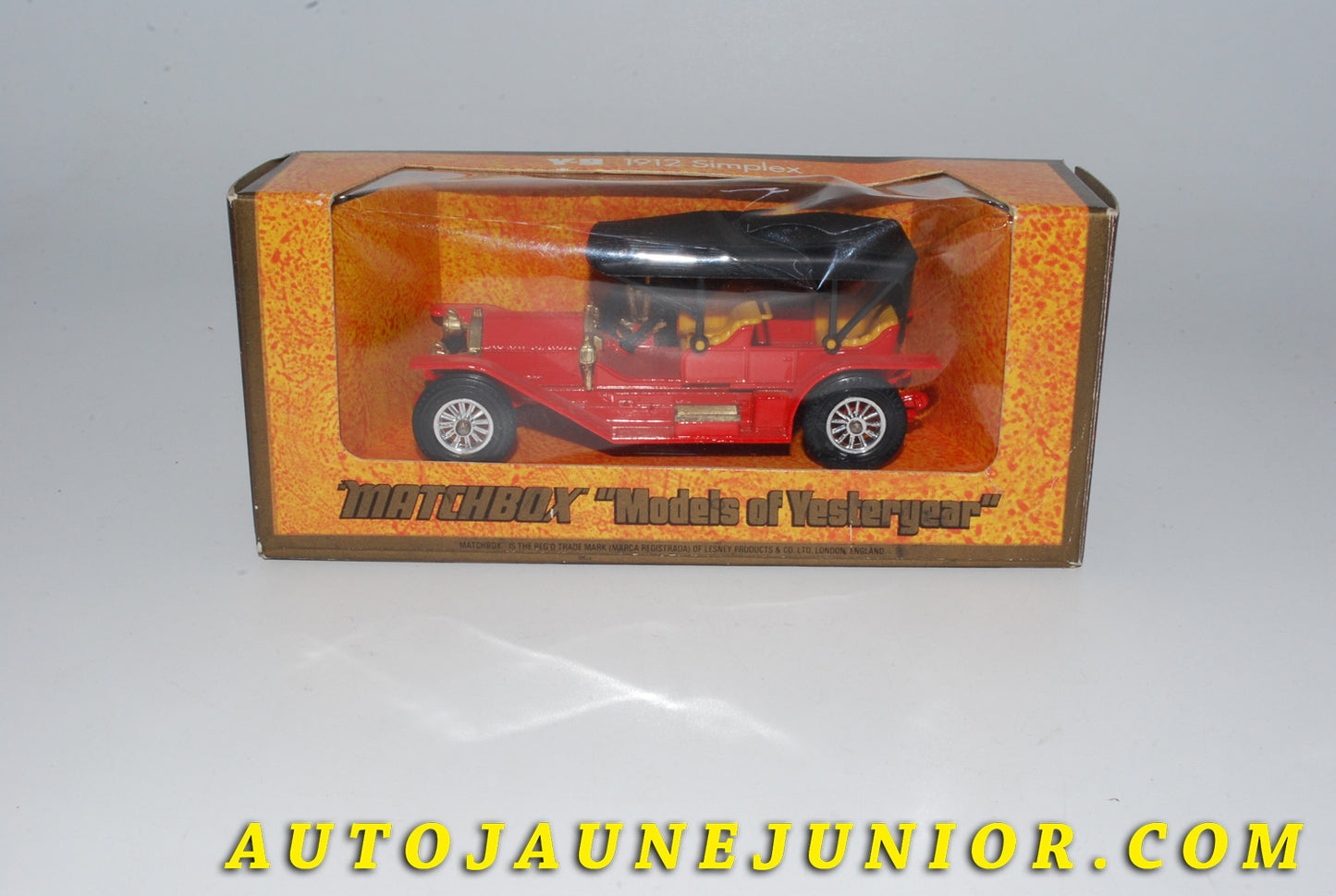 Le #3744 - Matchbox - Berline - 1912 Simplex est en vente sur Auto Jaune Junior ! Tekno, Politoys, Mebetoys, Mercury, Joal, Diapet, Märklin, TootsieToys.Vous avez le même jouet ? Profitez de notre expertise pour vous accompagner dans la vente de vos modèles ou votre collection ! Nous achetons tous lots de miniatures ! Contactez nous ! contact@autojaunejunior.com. 
