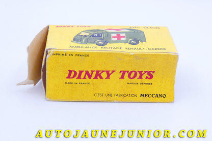 Le #3994 - Dinky Toys - Renault - Boite Vide Carrier ambulance militaire (rare version intermédiaire) est en vente sur Auto Jaune Junior ! Tekno, Politoys, Mebetoys, Mercury, Joal, Diapet, Märklin, TootsieToys.Vous avez le même jouet ? Profitez de notre expertise pour vous accompagner dans la vente de vos modèles ou votre collection ! Nous achetons tous lots de miniatures ! Contactez nous ! contact@autojaunejunior.com. 