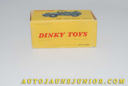 Le #4614 - Dinky Toys - Willys - Boite vide Jeep Hotchkiss est en vente sur Auto Jaune Junior ! Tekno, Politoys, Mebetoys, Mercury, Joal, Diapet, Märklin, TootsieToys.Vous avez le même jouet ? Profitez de notre expertise pour vous accompagner dans la vente de vos modèles ou votre collection ! Nous achetons tous lots de miniatures ! Contactez nous ! contact@autojaunejunior.com. 