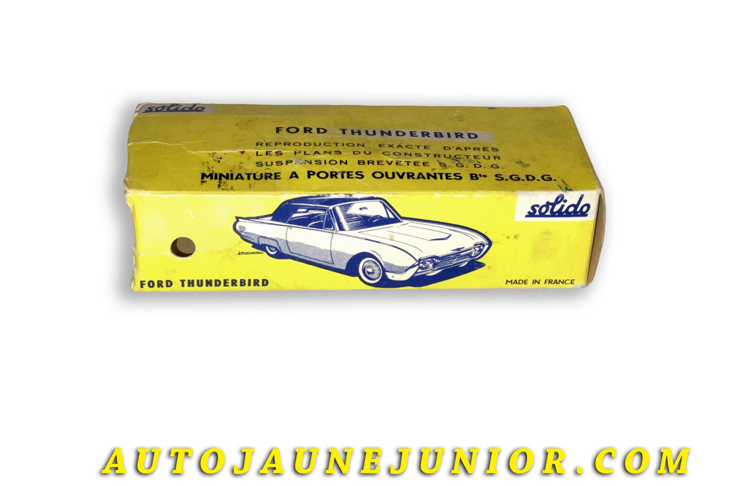Le Solido Ford Thunbderbird 1963 est en vente sur Auto Jaune Junior ! Découvrez nos collections de diecast Tekno, Politoys, Mebetoys, Mercury, Joal, Diapet, Märklin, TootsieToys.AutoJaune Junior ; Vous avez le même jouet ? Profitez de notre expertise pour vous accompagner dans la vente de vos modèles ou votre collection ! Nous achetons tous lots de miniatures ! Contactez nous !