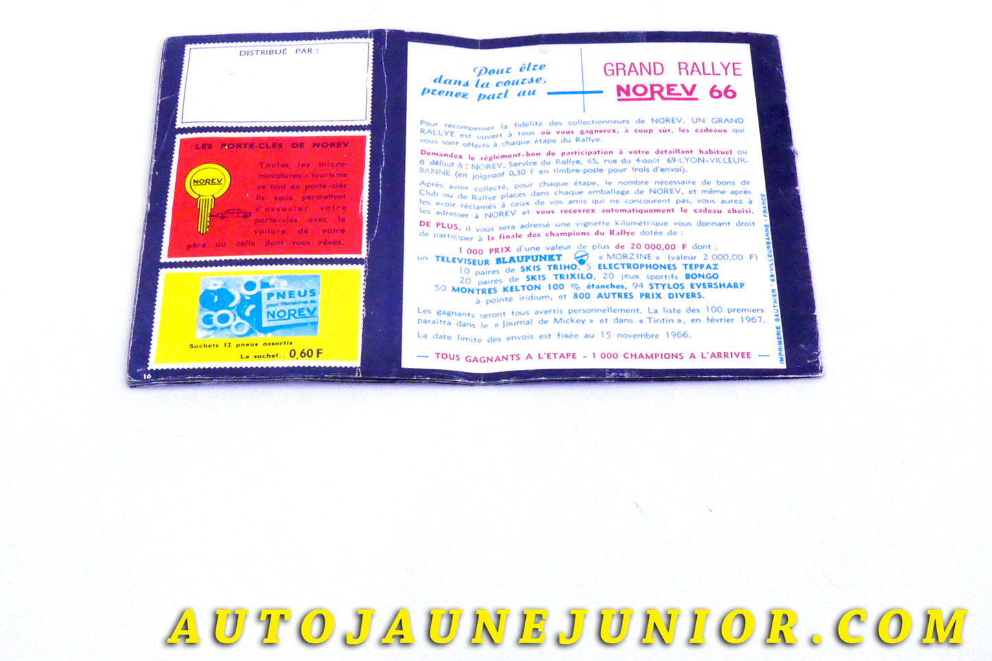 Le #6106 - Norev - Catalogue - 1966 est en vente sur Auto Jaune Junior ! Tekno, Politoys, Mebetoys, Mercury, Joal, Diapet, Märklin, TootsieToys.Vous avez le même jouet ? Profitez de notre expertise pour vous accompagner dans la vente de vos modèles ou votre collection ! Nous achetons tous lots de miniatures ! Contactez nous ! contact@autojaunejunior.com. 