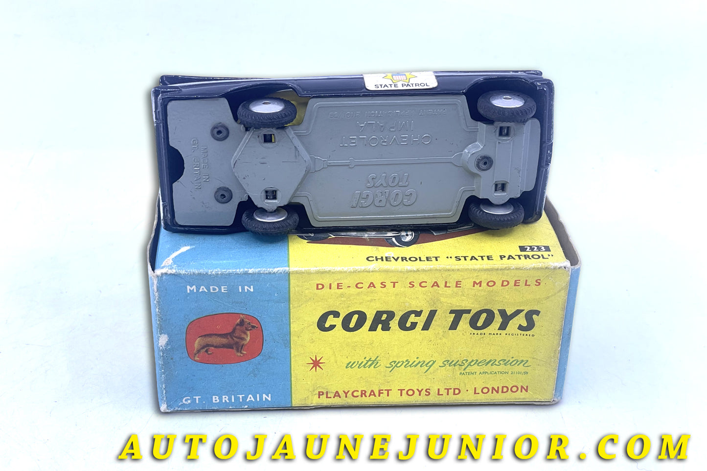 Le #6313 - Corgi Toys - Chevrolet - Impala "Police state patrol" est en vente sur Auto Jaune Junior ! Tekno, Politoys, Mebetoys, Mercury, Joal, Diapet, Märklin, TootsieToys.Vous avez le même jouet ? Profitez de notre expertise pour vous accompagner dans la vente de vos modèles ou votre collection ! Nous achetons tous lots de miniatures ! Contactez nous ! contact@autojaunejunior.com. 
