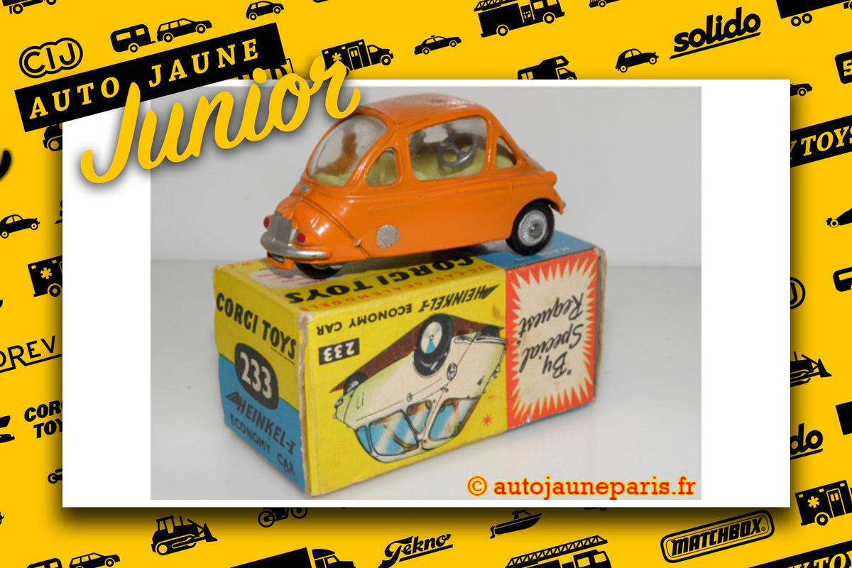 Le #2730 - Corgi Toys - Heinkel - auto à 3 roues Economy Car est en vente sur Auto Jaune Junior ! Découvrez nos collections de diecast Minialuxe, CIJ, C-I-J, JRD, J-R-D, Matchbox, Majorette.. AutoJauneJunior.com: le site de vente en ligne et de partage pour les passionés de miniatures et collectionneurs de jouets anciens ! Des centaines de modèles en vente, et des nouveautés mises en ligne chaque jour à 21h00 !