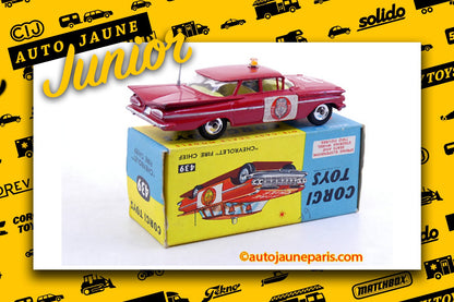 Le #2733 - Corgi Toys - Chevrolet - Impala fire chief (Version Intermediaire) est en vente sur Auto Jaune Junior ! Découvrez nos collections de diecast Minialuxe, CIJ, C-I-J, JRD, J-R-D, Matchbox, Majorette.. AutoJauneJunior.com: le site de vente en ligne et de partage pour les passionés de miniatures et collectionneurs de jouets anciens ! Des centaines de modèles en vente, et des nouveautés mises en ligne chaque jour à 21h00 !