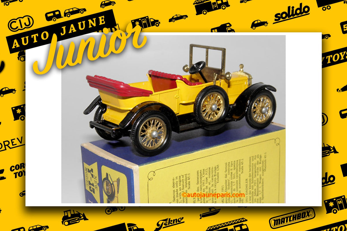 Le #2723 - Matchbox - Daimler - torpedo 1911 est en vente sur Auto Jaune Junior ! Découvrez nos collections de diecast Minialuxe, CIJ, C-I-J, JRD, J-R-D, Matchbox, Majorette.. AutoJauneJunior.com: le site de vente en ligne et de partage pour les passionés de miniatures et collectionneurs de jouets anciens ! Des centaines de modèles en vente, et des nouveautés mises en ligne chaque jour à 21h00 !