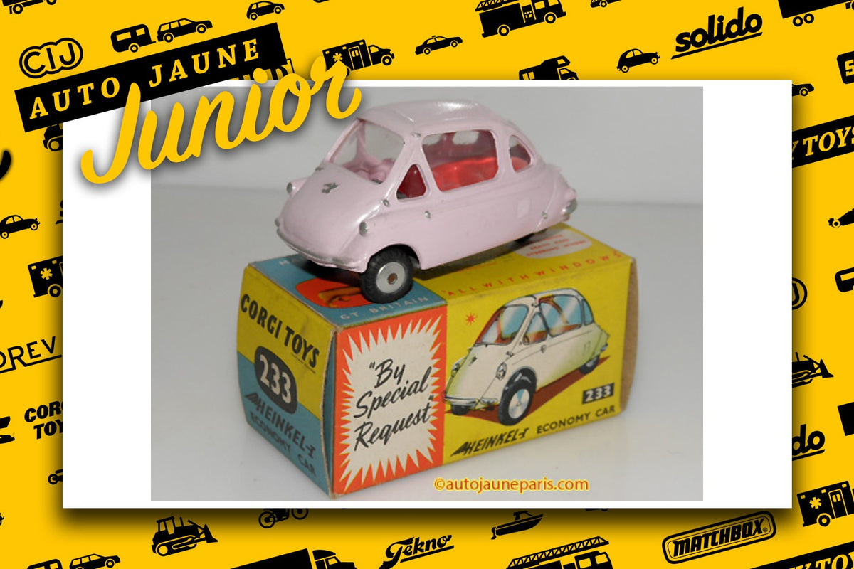 Le #2734 - Corgi Toys - Heinkel - Microcar est en vente sur Auto Jaune Junior ! Découvrez nos collections de diecast Dinky-Toys, Corgi, Corgi-Toys, Solido, Norev.. Découvrez notre magasin physique, AutoJaune Paris, ouvert en 1984 par Vincent Espinasse. 41 rue Cavendish, 75019 Paris. Tel: 01 42 40 61 23. Ouvert les mardi et vendredi de 13h à 19h.