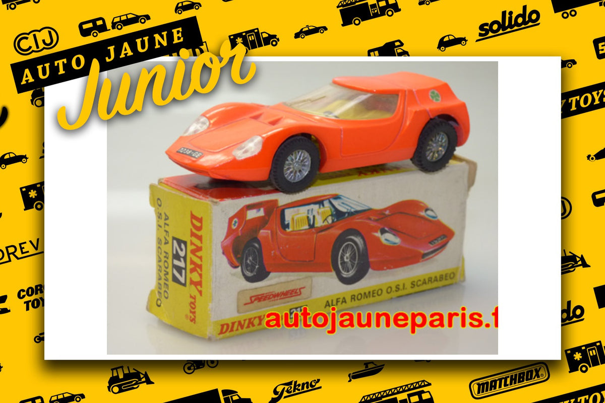 Le #2663 - Dinky Toys GB - Alfa Romeo - OSI Scarabeo est en vente sur Auto Jaune Junior ! Découvrez nos collections de diecast Dinky-Toys, Corgi, Corgi-Toys, Solido, Norev.. Découvrez notre magasin physique, AutoJaune Paris, ouvert en 1984 par Vincent Espinasse. 41 rue Cavendish, 75019 Paris. Tel: 01 42 40 61 23. Ouvert les mardi et vendredi de 13h à 19h.
