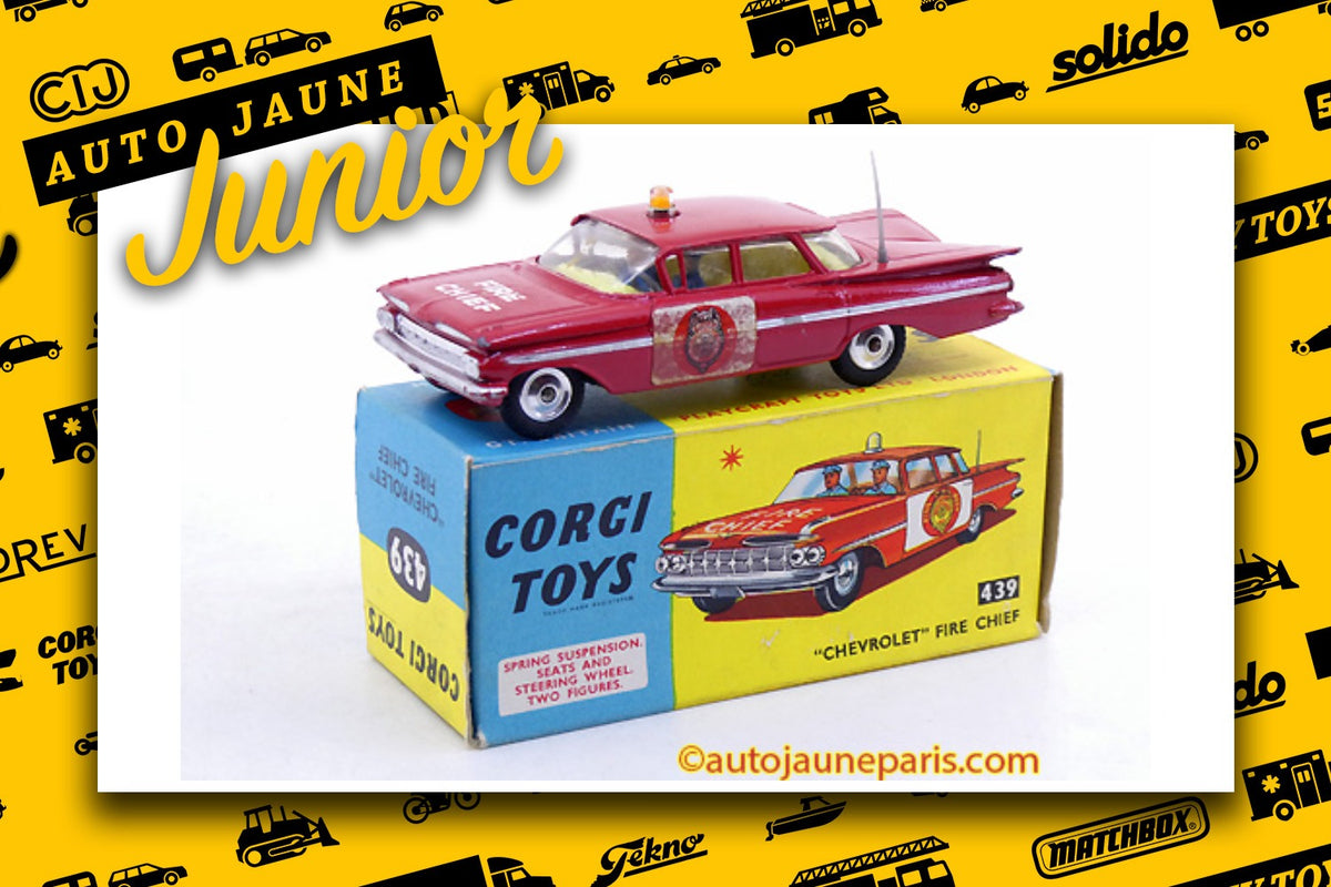 Le #2733 - Corgi Toys - Chevrolet - Impala fire chief (Version Intermediaire) est en vente sur Auto Jaune Junior ! Découvrez nos collections de diecast Dinky-Toys, Corgi, Corgi-Toys, Solido, Norev.. Découvrez notre magasin physique, AutoJaune Paris, ouvert en 1984 par Vincent Espinasse. 41 rue Cavendish, 75019 Paris. Tel: 01 42 40 61 23. Ouvert les mardi et vendredi de 13h à 19h.