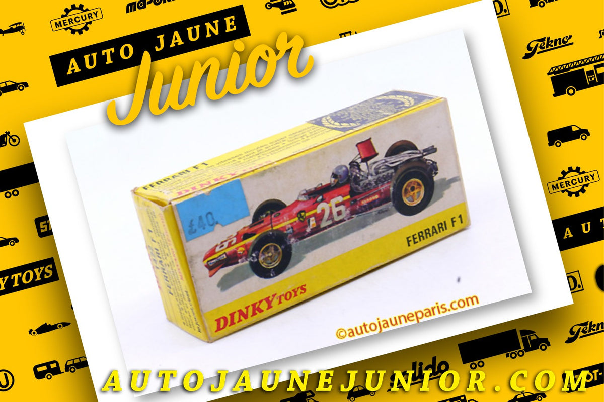 Le #2525 - Dinky Toys - Ferrari - 312 F1 1968 est en vente sur Auto Jaune Junior ! Découvrez nos collections de diecast Dinky-Toys, Corgi, Corgi-Toys, Solido, Norev.. Découvrez notre magasin physique, AutoJaune Paris, ouvert en 1984 par Vincent Espinasse. 41 rue Cavendish, 75019 Paris. Tel: 01 42 40 61 23. Ouvert les mardi et vendredi de 13h à 19h.