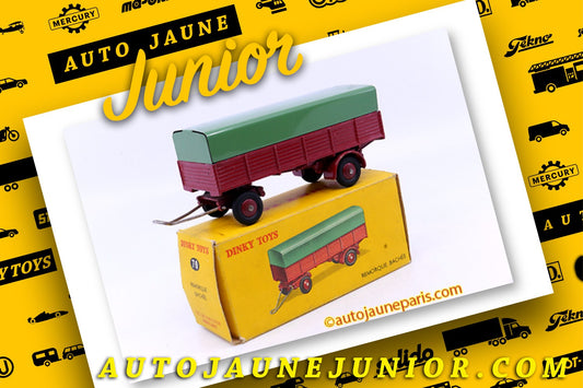 Le #2630 - Dinky Toys France - Remorque - Deux Essieux ridelles bâché est en vente sur Auto Jaune Junior ! Découvrez nos collections de diecast Dinky-Toys, Corgi, Corgi-Toys, Solido, Norev.. Découvrez notre magasin physique, AutoJaune Paris, ouvert en 1984 par Vincent Espinasse. 41 rue Cavendish, 75019 Paris. Tel: 01 42 40 61 23. Ouvert les mardi et vendredi de 13h à 19h.