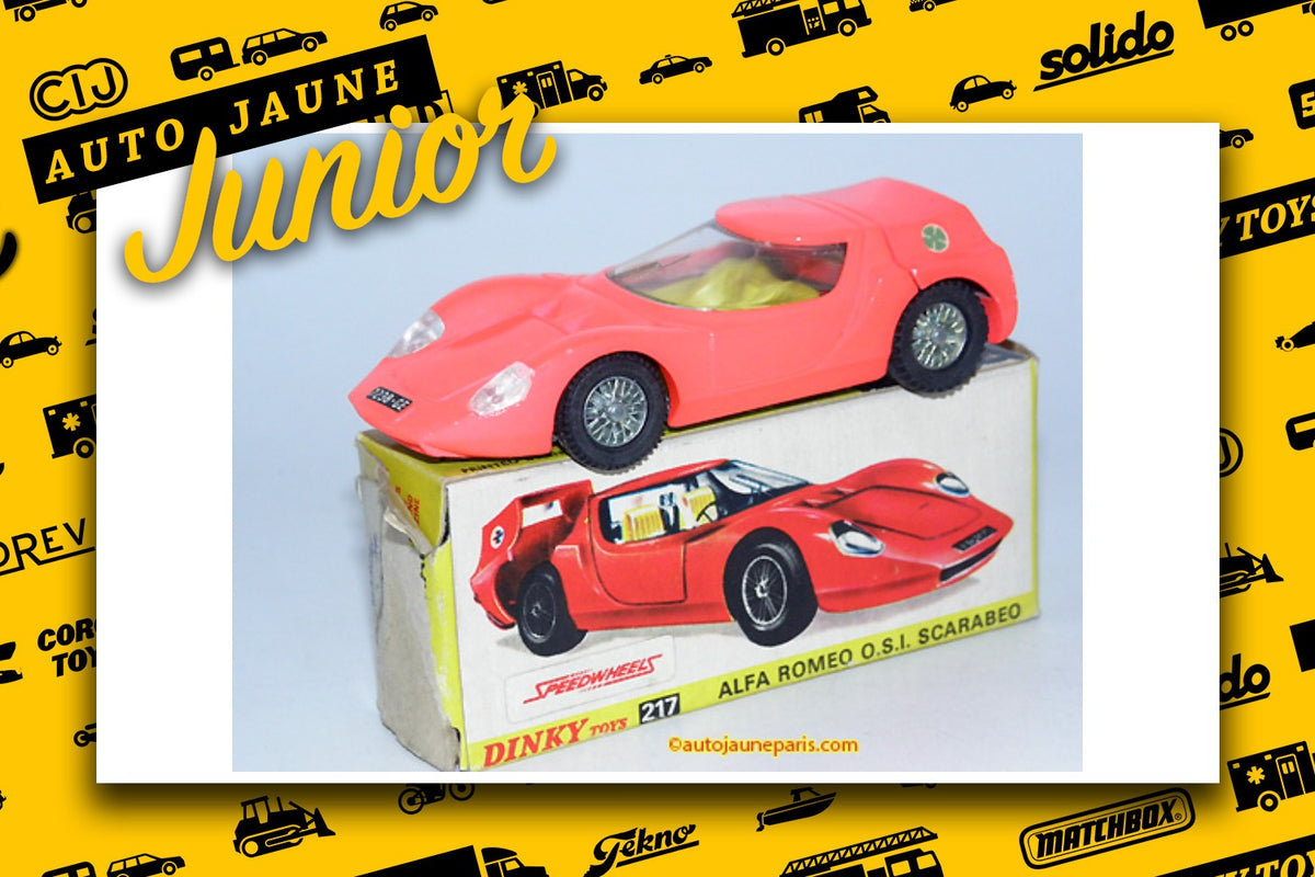 Le #2697 - Dinky Toys - Alfa Roméo - Osi Scarabeo est en vente sur Auto Jaune Junior ! Découvrez nos collections de diecast Dinky-Toys, Corgi, Corgi-Toys, Solido, Norev.. Découvrez notre magasin physique, AutoJaune Paris, ouvert en 1984 par Vincent Espinasse. 41 rue Cavendish, 75019 Paris. Tel: 01 42 40 61 23. Ouvert les mardi et vendredi de 13h à 19h.