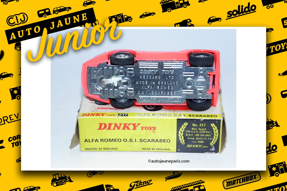 Le #2697 - Dinky Toys - Alfa Roméo - Osi Scarabeo est en vente sur Auto Jaune Junior ! Tekno, Politoys, Mebetoys, Mercury, Joal, Diapet, Märklin, TootsieToys. Vous avez le même jouet ? Profitez de notre expertise pour vous accompagner dans la vente de vos modèles ou votre collection ! Nous achetons tous lots de miniatures ! Contactez nous ! contact@autojaunejunior.com.